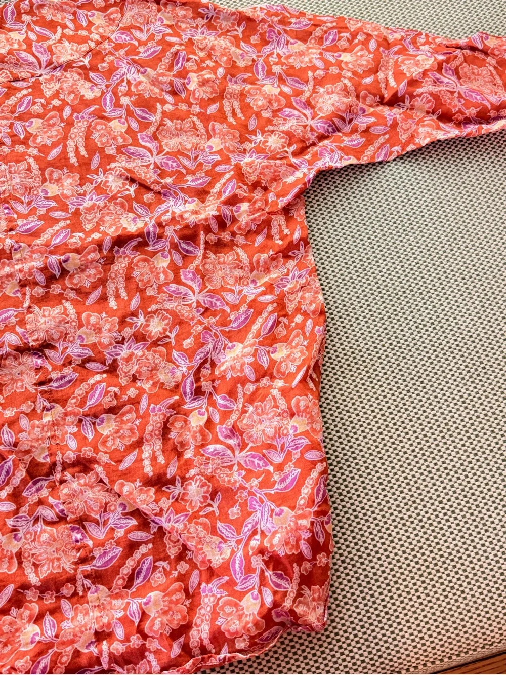 J. Crew Rusty-Orange Floral Ramie Fabric Split-Neck Tunic #129